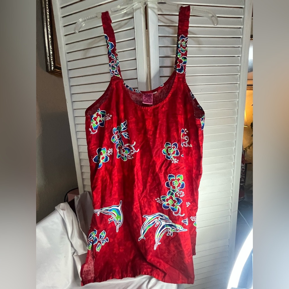CABALI Red Dress with Floral and Dolphin inspired Accents